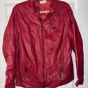 Avenue red faux leather jacket